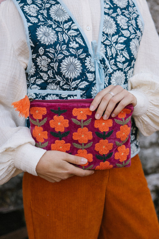 Rambling Flower Pouch -Burgundy