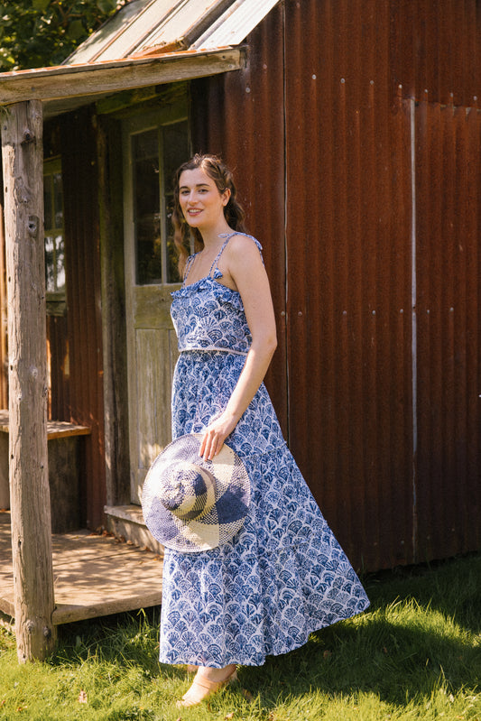 Sea Shell Tiered Maxi Skirt - Blue