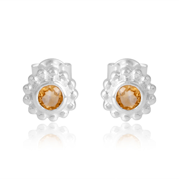 Filigree Stud Earrings in Citrine - Silver