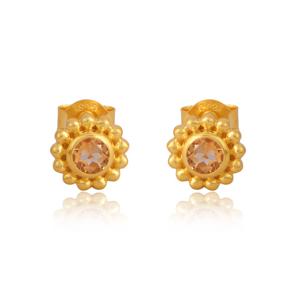 Filigree Stud Earrings in Citrine - Gold