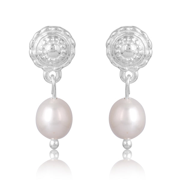 Luna -Silver Pearl Drop Earrings