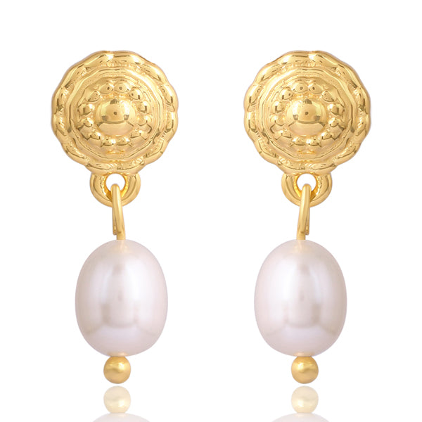 Luna -Gold Pearl Drop Earrings