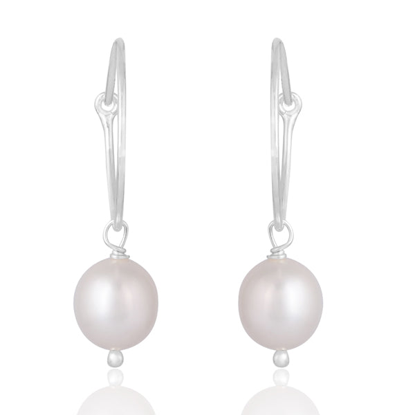 Hoop with Briolette Pearl Drop in Silver