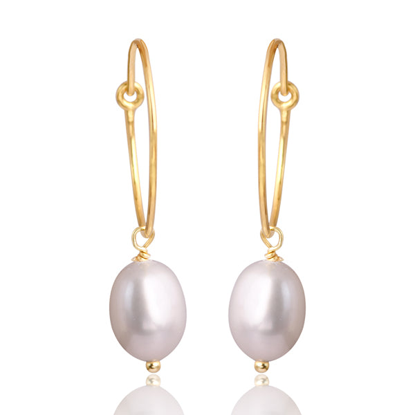 Hoop with Briolette Pearl Drop in Gold