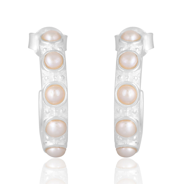 Pearl Hoop Earrings - Silver