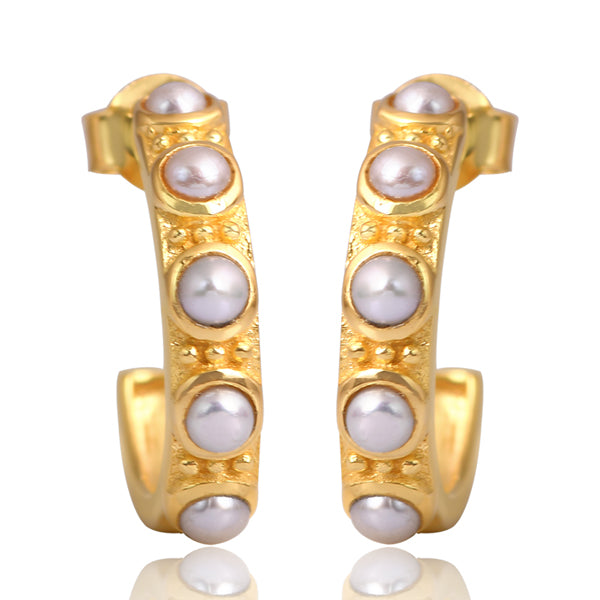 Pearl Hoop Earrings in Gold