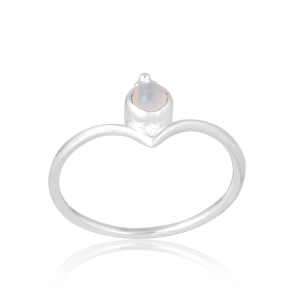 Gaia Wishbone Ring -Sterling Silver Rainbow Moonstone