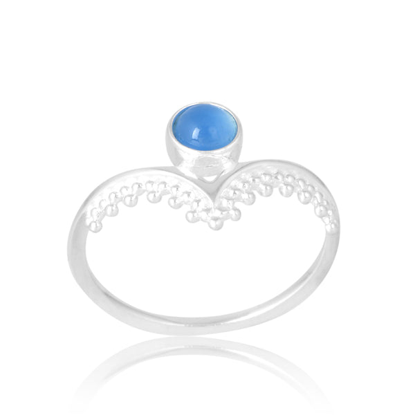 Isis Filigree Wishbone Ring -Silver Blue Chalcedony