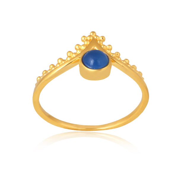 Isis Filigree Wishbone Ring - Gold Blue Chalcedony