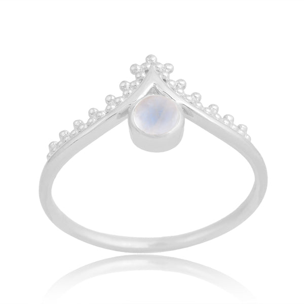 Isis Filigree Wishbone Ring - Silver Rainbow Moonstone