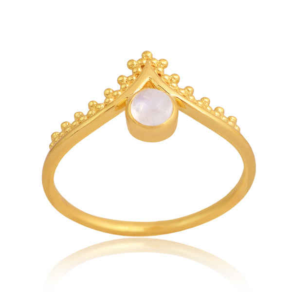 Isis Filigree Wishbone Ring - Gold Rainbow Moonstone
