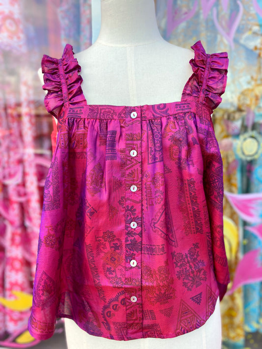 Lilly Silk Camisole - Wine Aztec Print 013