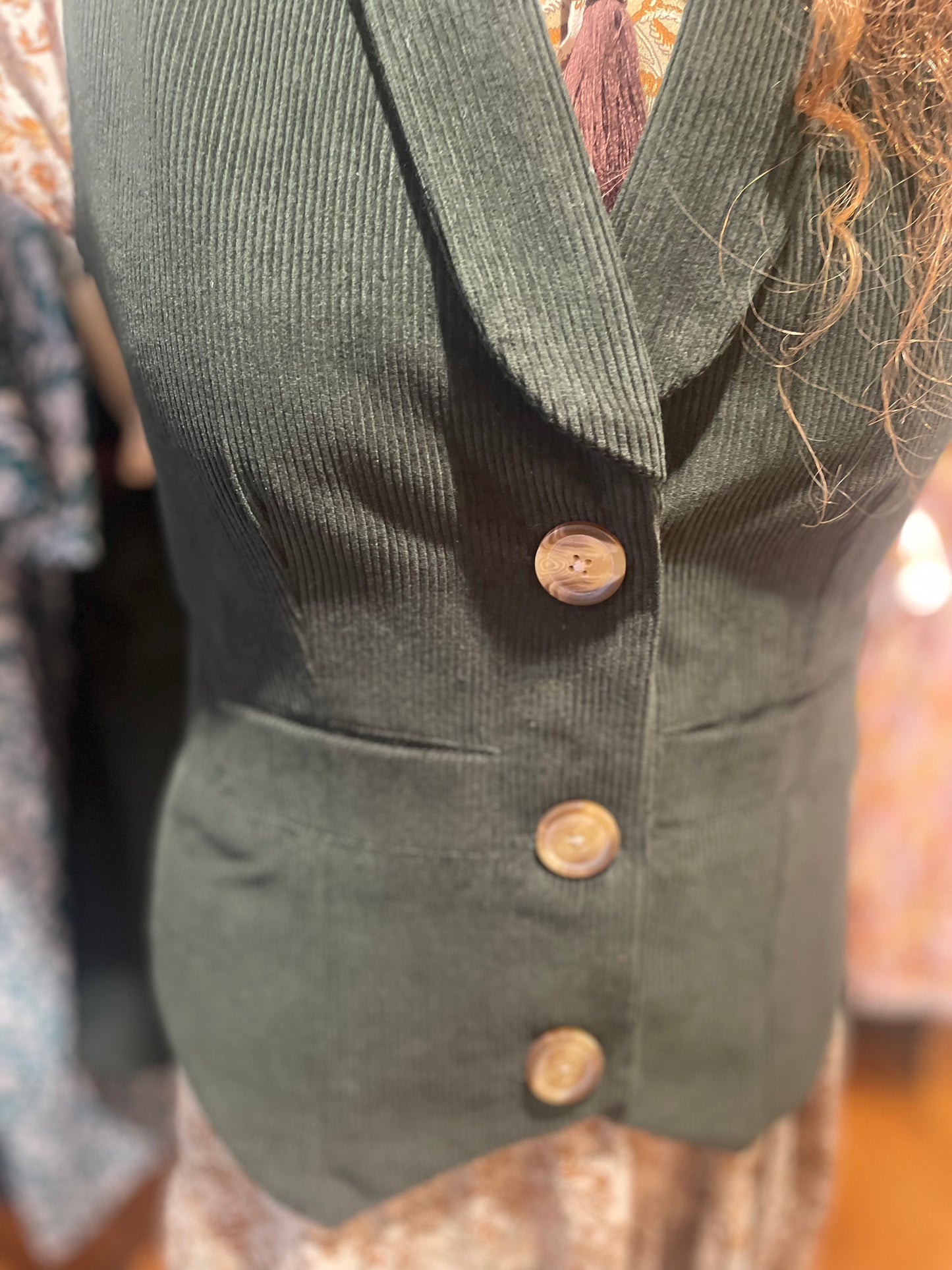 Jackie Corduroy Waistcoat in Bottle Green