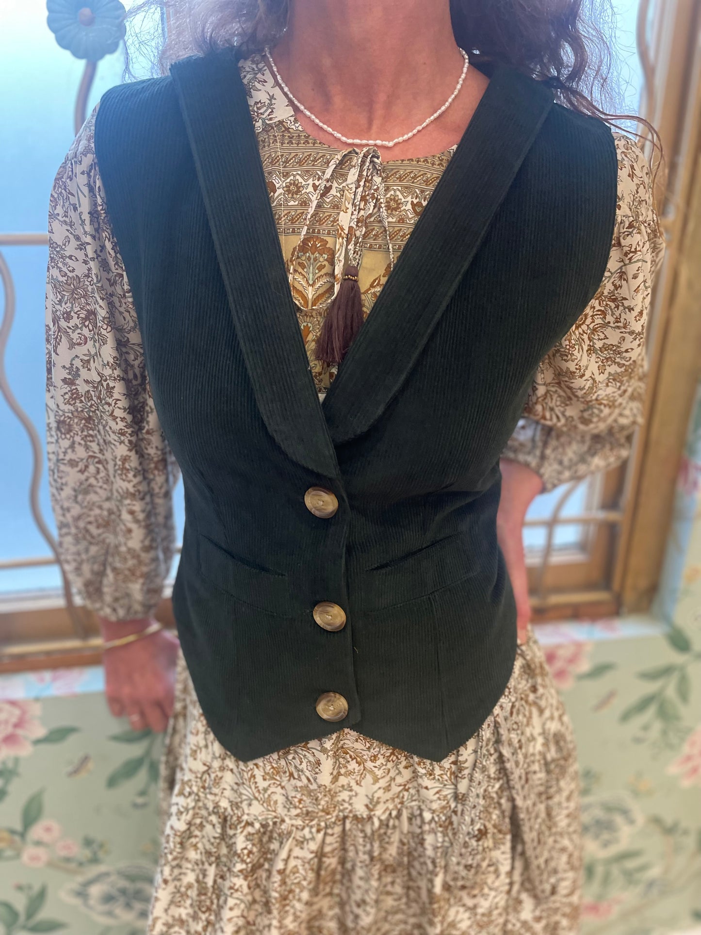 Jackie Corduroy Waistcoat in Bottle Green