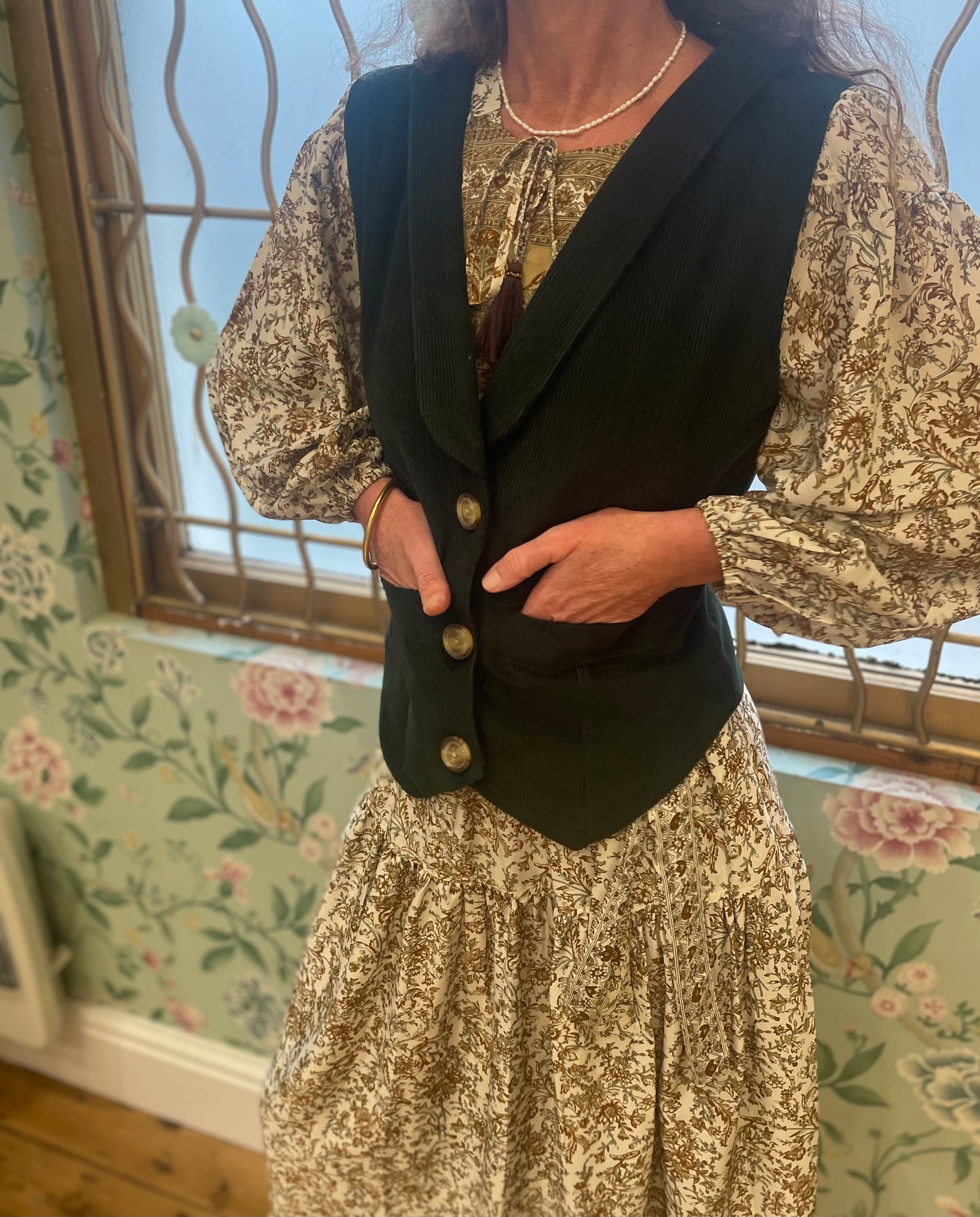 Jackie Corduroy Waistcoat in Bottle Green