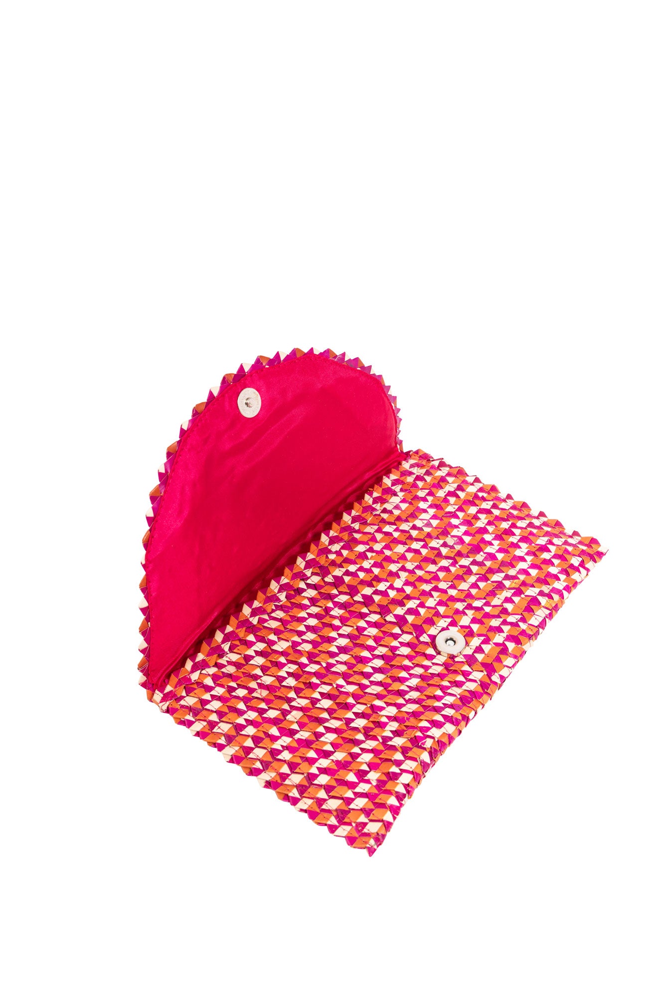 Raffia Clutch Bag in Pink/Orange