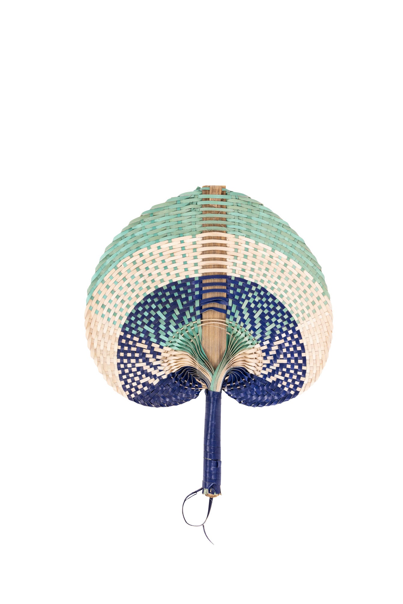 Raffia Hand Fan in Blue/Aqua