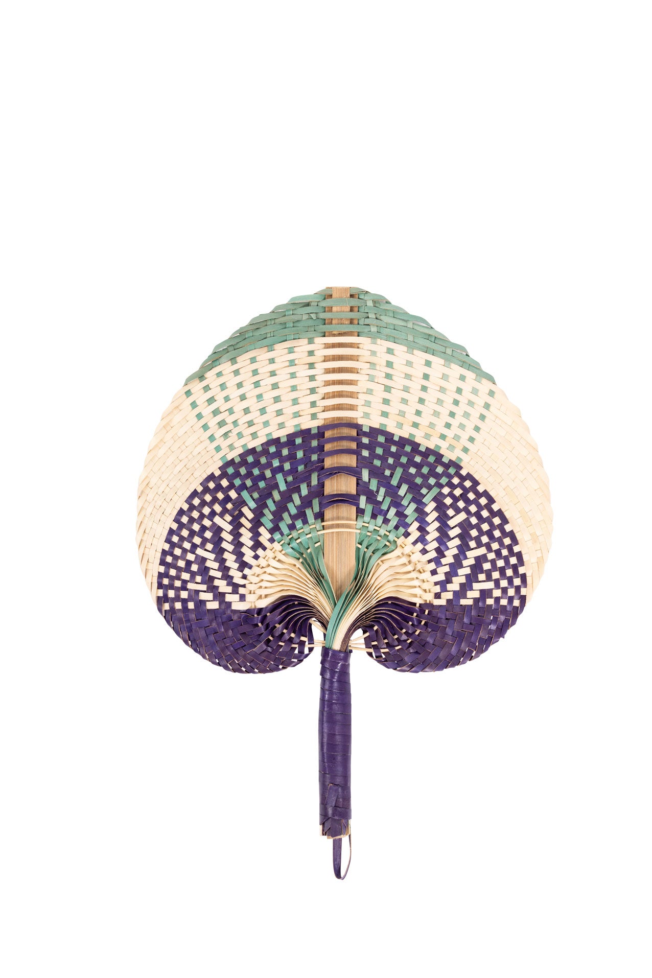 Raffia Hand Fan in Purple/Aqua