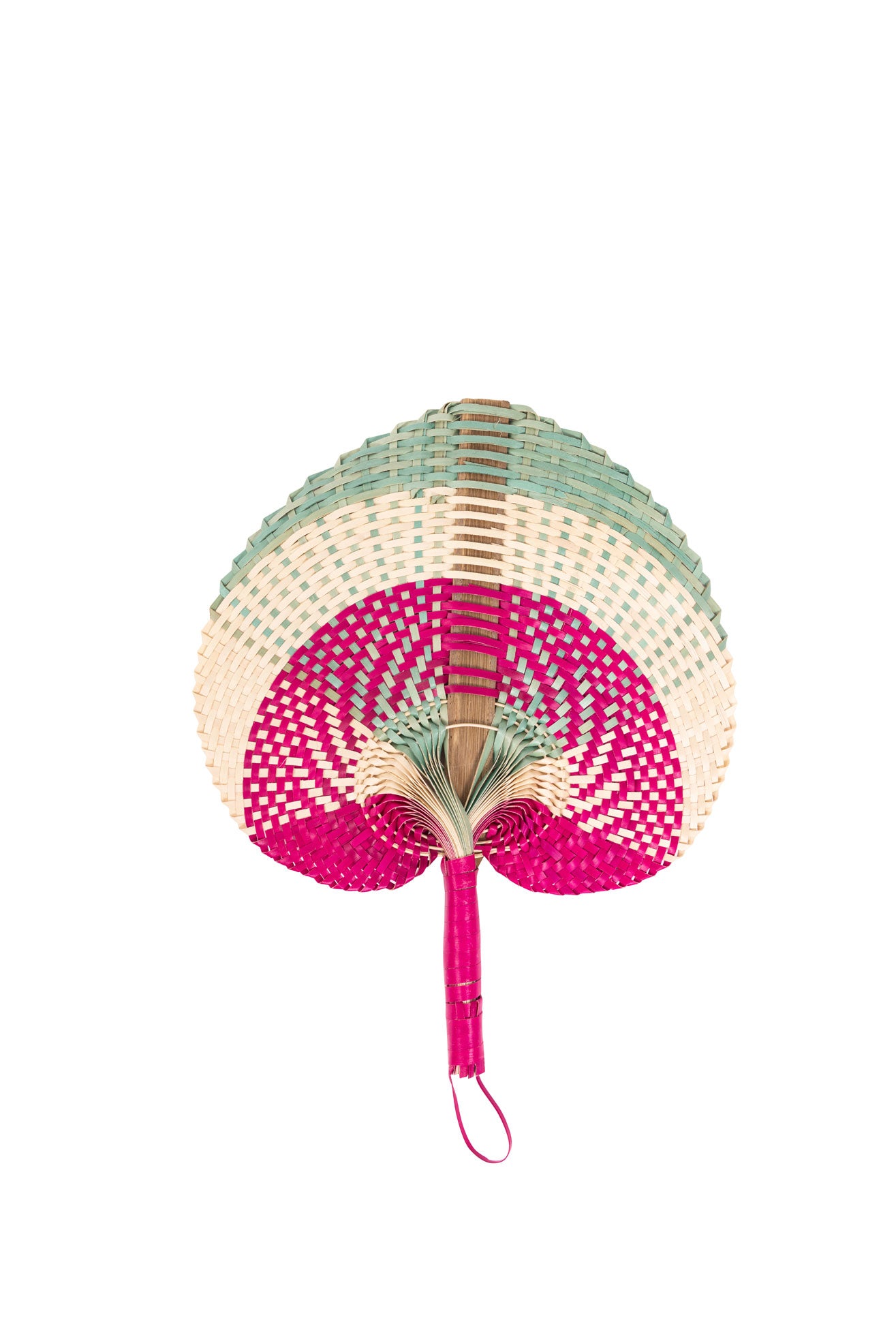 Raffia Hand Fan in Pink/Aqua