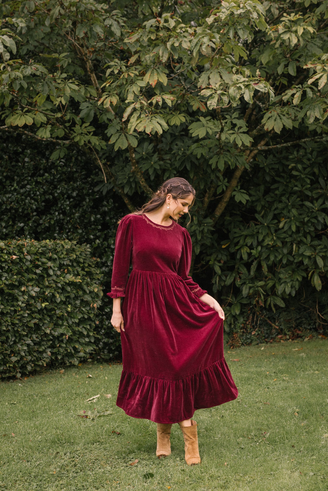Aurora Velvet Dress in Burgundy