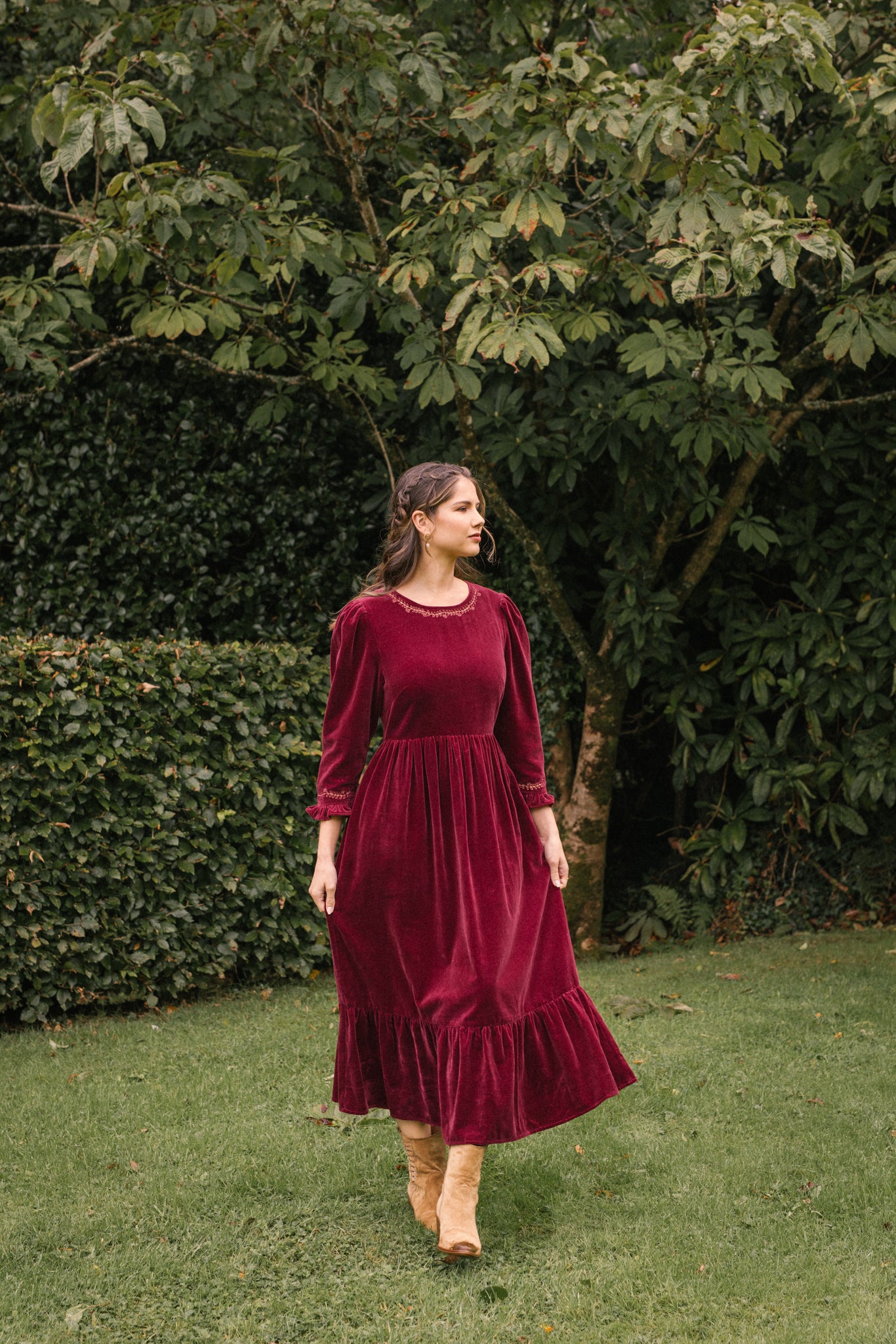 Aurora Velvet Dress in Burgundy