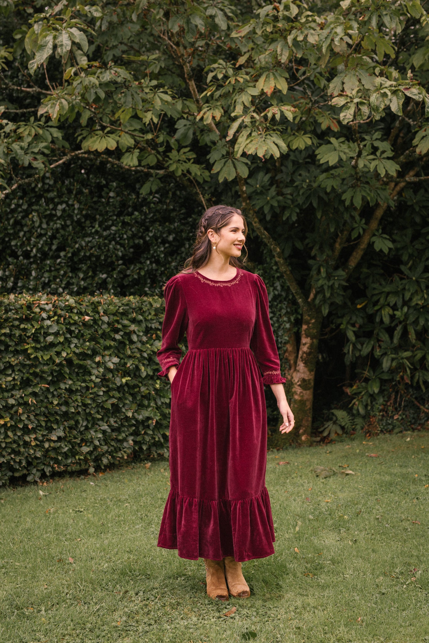 Aurora Velvet Dress in Burgundy - Seconds