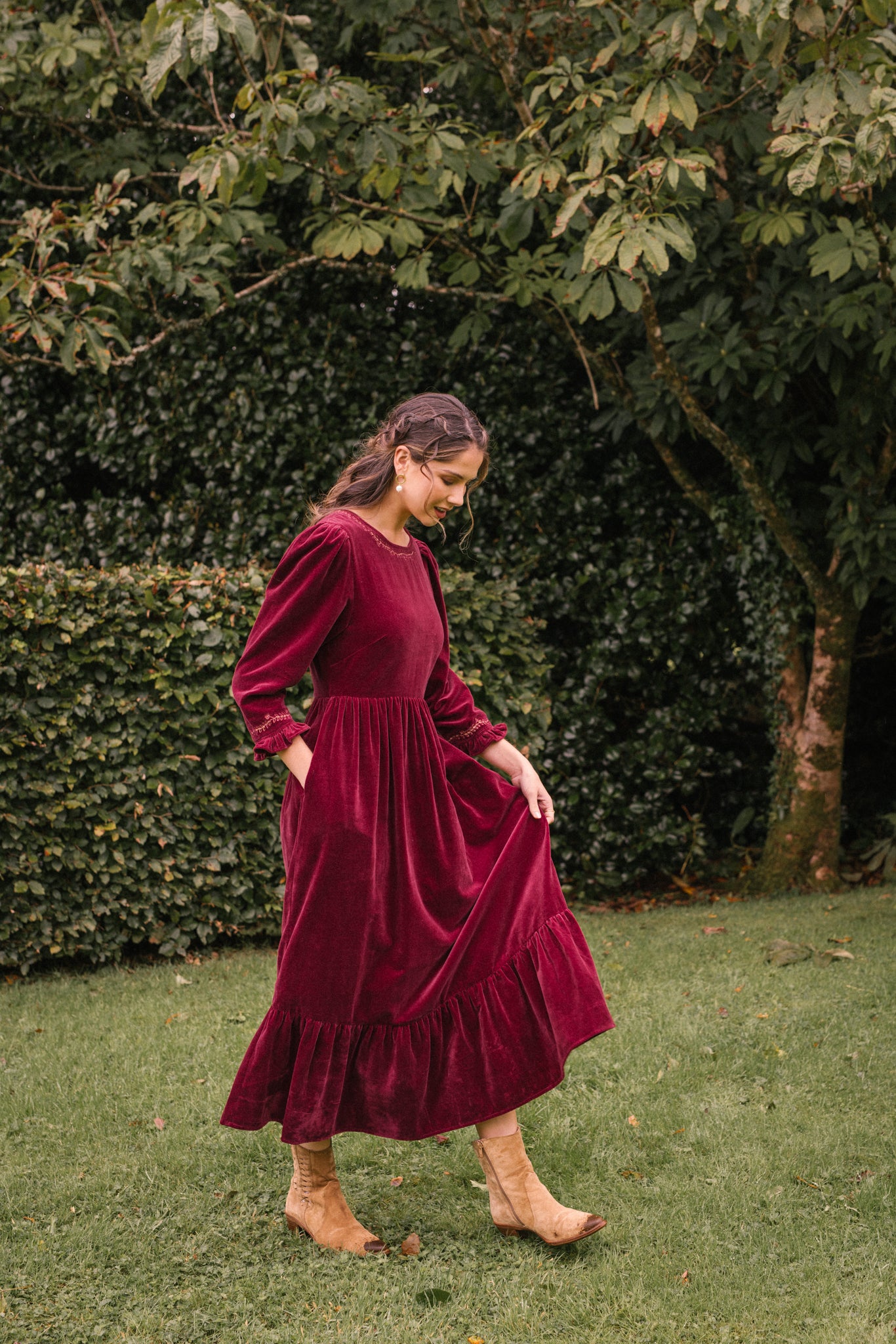 Aurora Velvet Dress in Burgundy