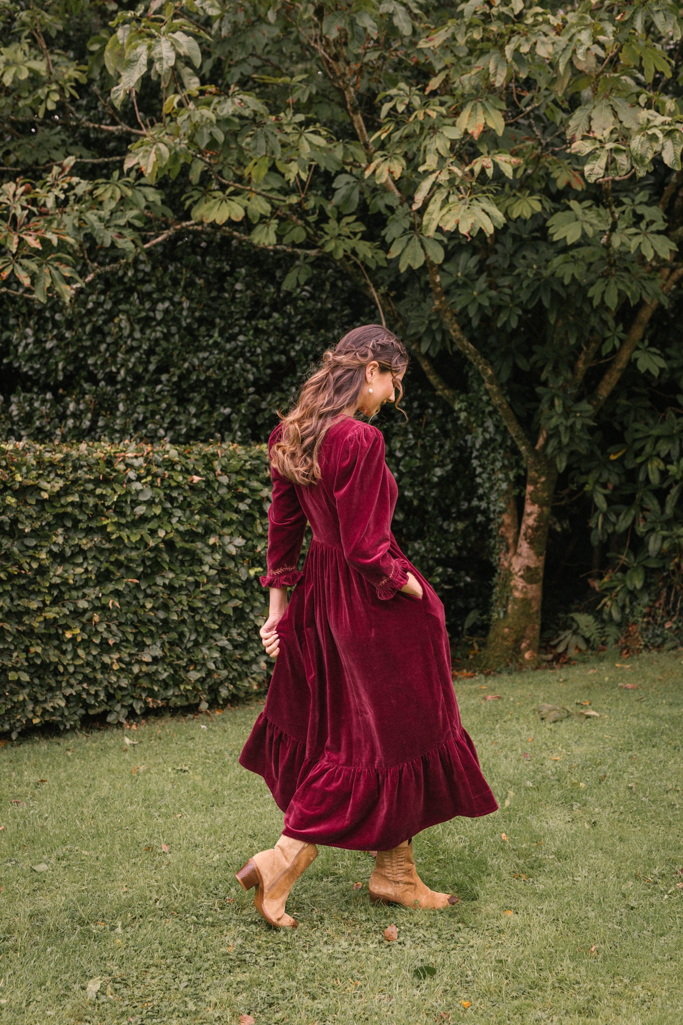 Aurora Velvet Dress in Burgundy