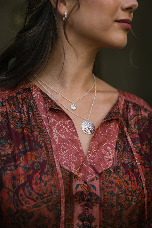 Lotus Mandala Silver -Cubic Zirconia Necklace