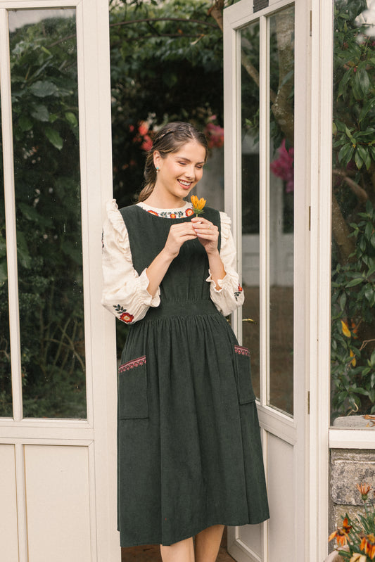 Alexandra Corduroy Pinafore in Bottle Green