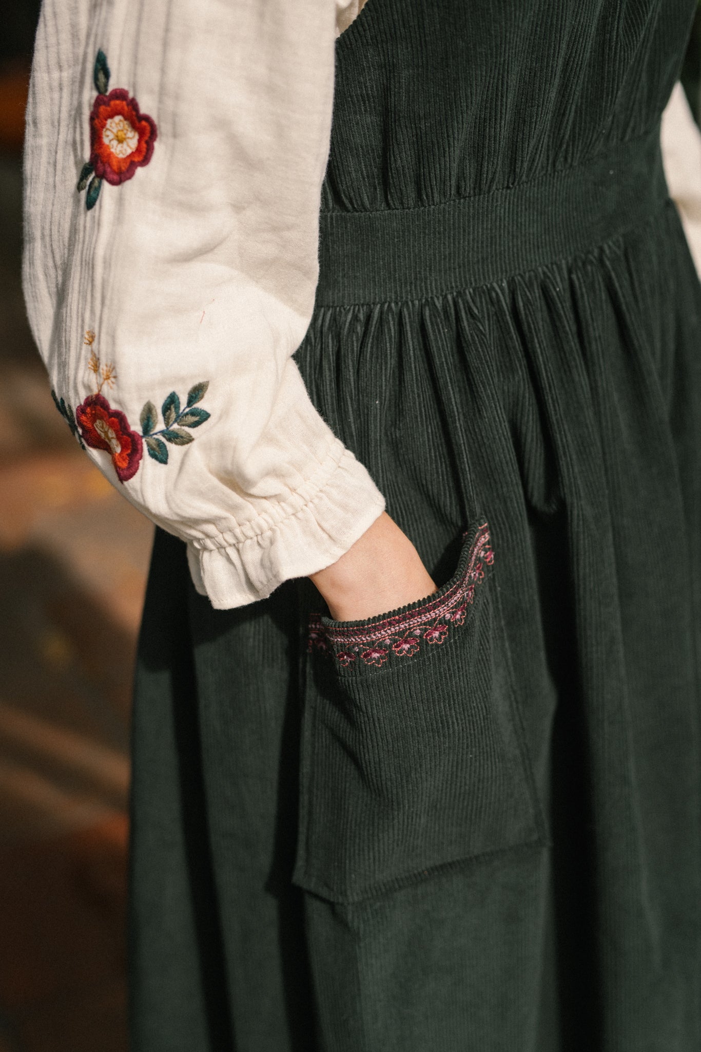 Alexandra Corduroy Pinafore in Bottle Green