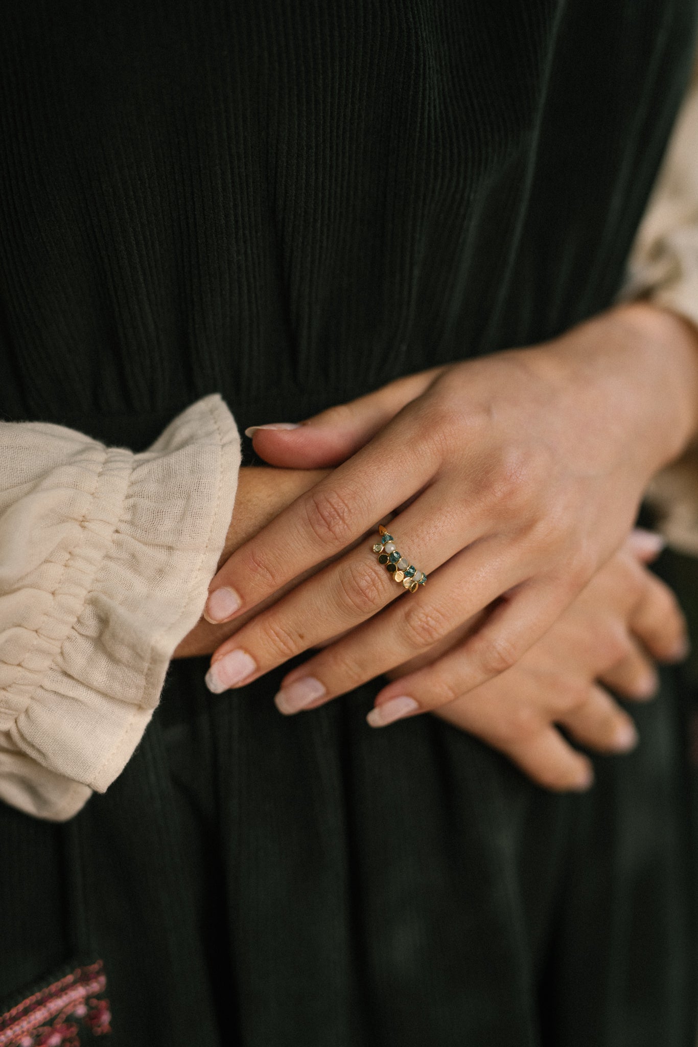 Spinning Ring in Gold & Aqua Chalcedony