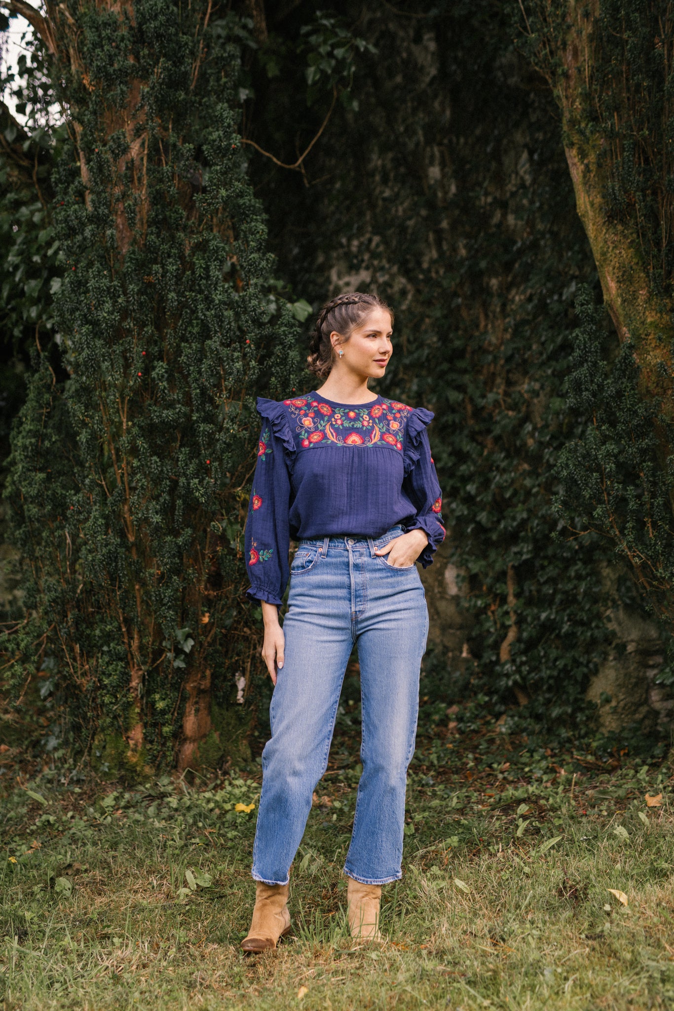 Nadia Embroidered Blouse in Midnight