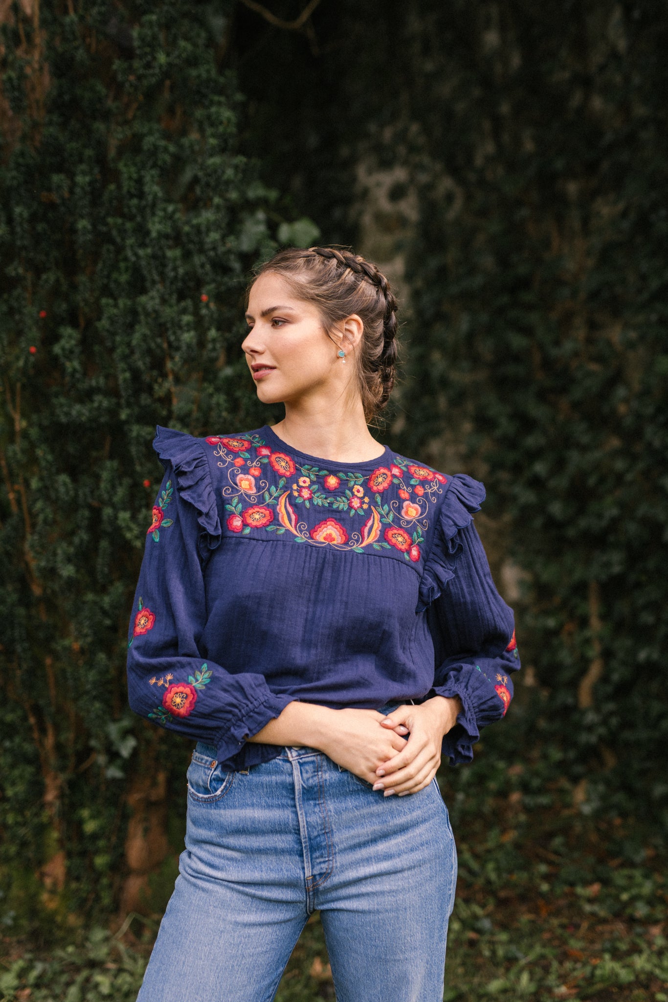 Nadia Embroidered Blouse in Midnight