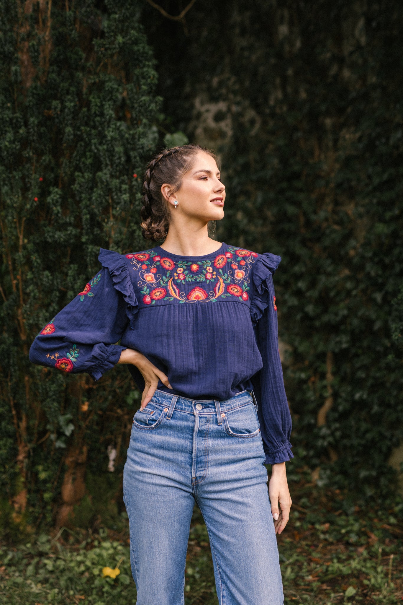 Nadia Embroidered Blouse in Midnight