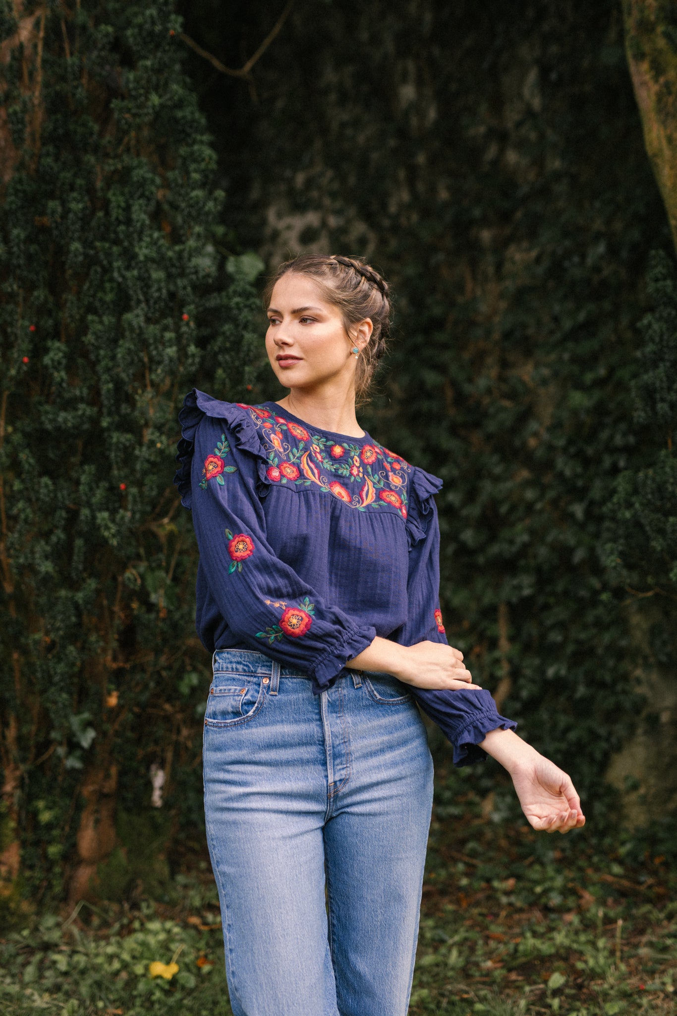 Nadia Embroidered Blouse in Midnight