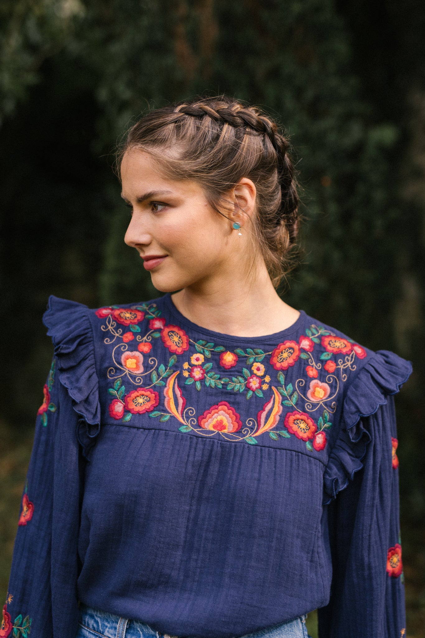 Nadia Embroidered Blouse in Midnight