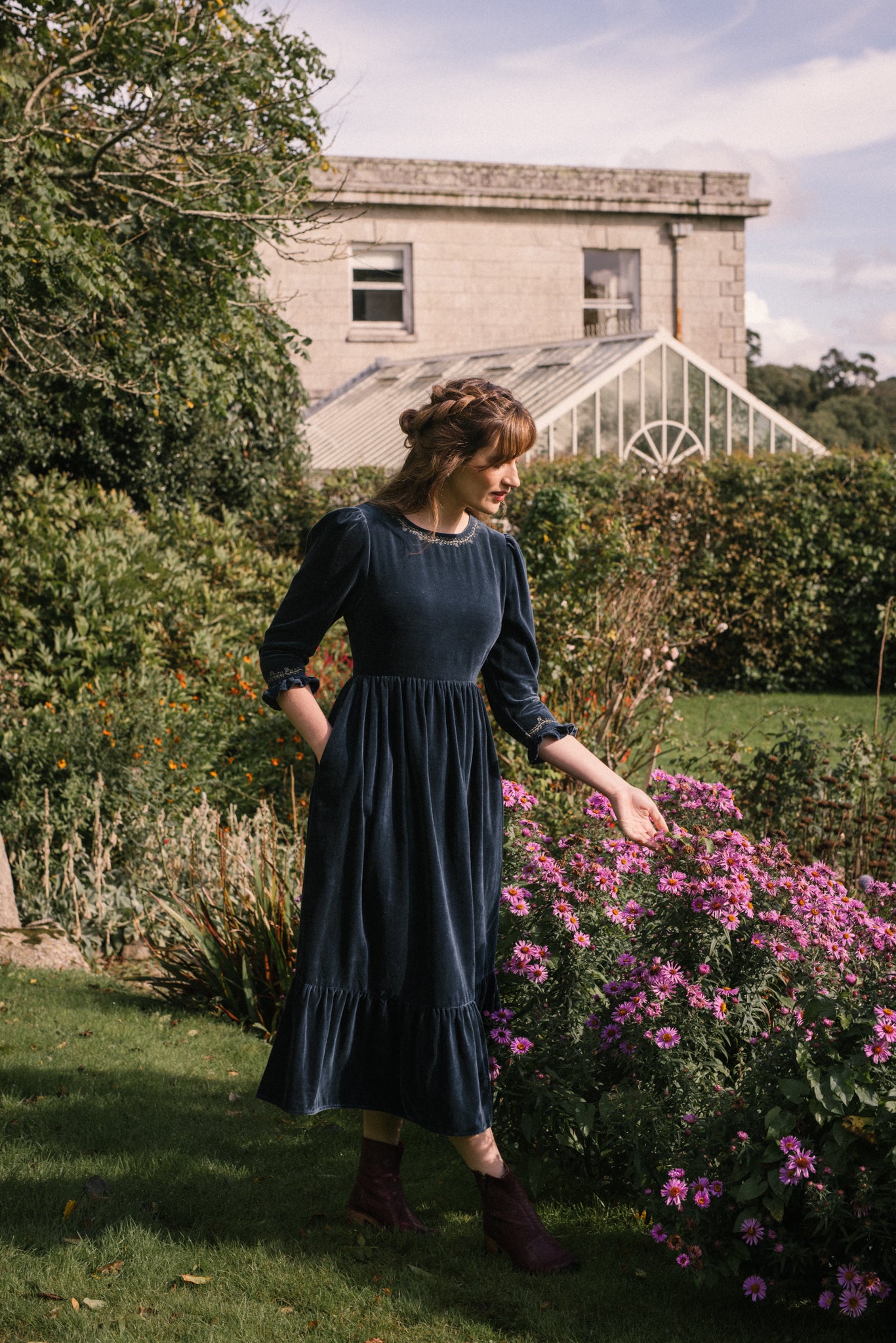 Aurora Velvet Dress in Marine Blue