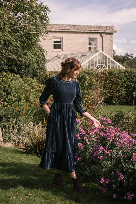 Aurora Velvet Dress in Marine Blue - Seconds