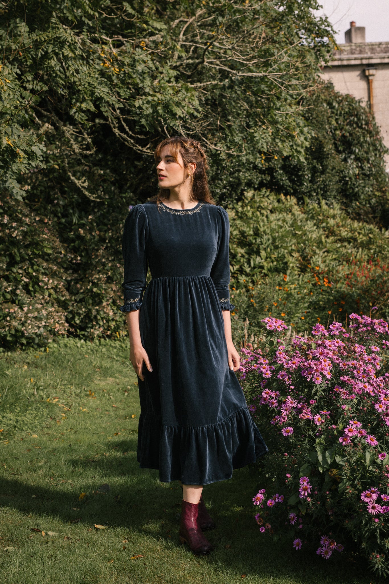 Aurora Velvet Dress in Marine Blue
