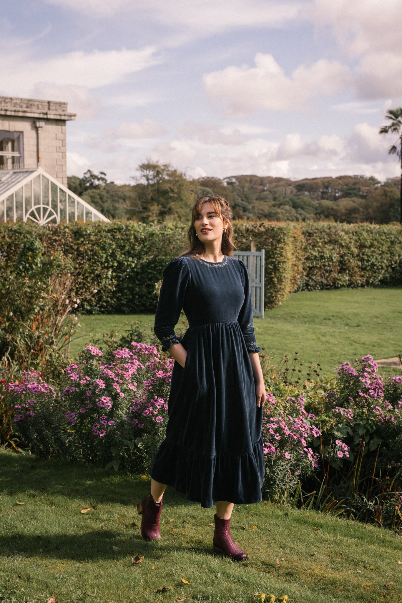 Aurora Velvet Dress in Marine Blue