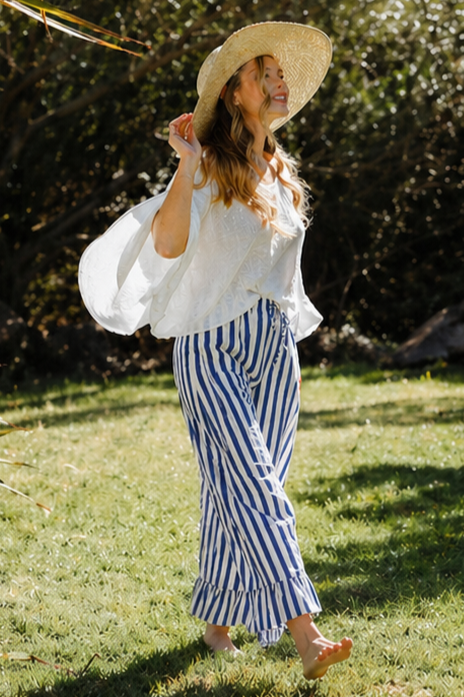 Audrey Stripe Trousers - Blue/White