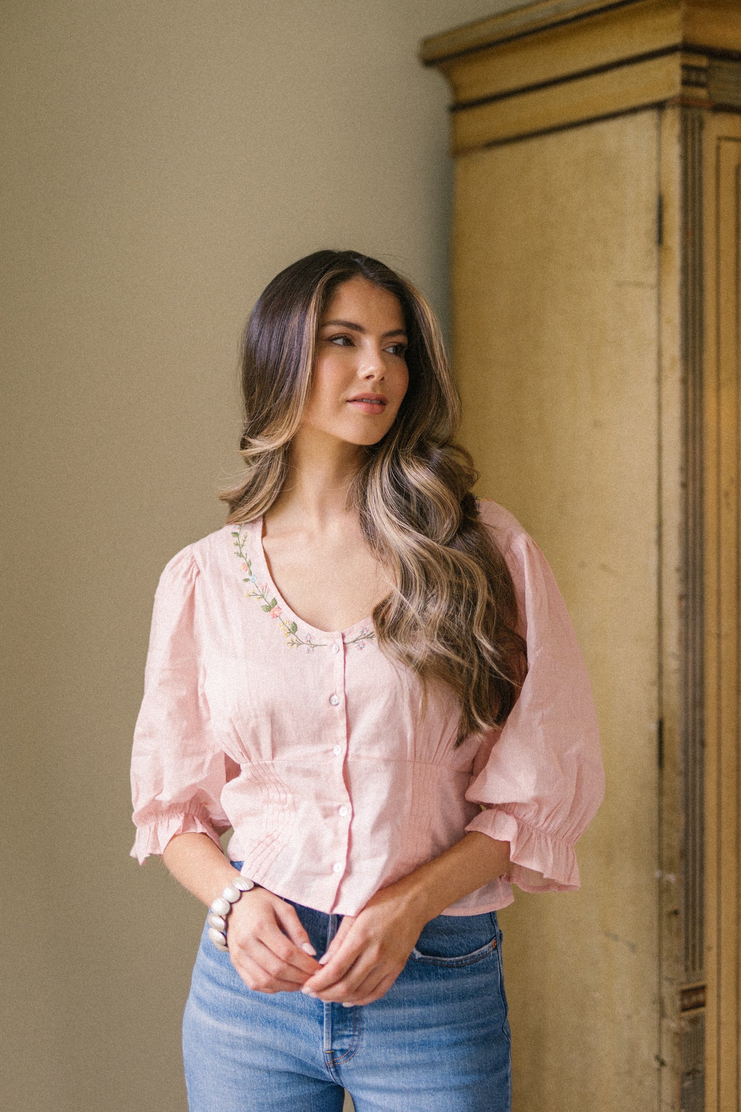 Sophia Embroidered Blouse in Pink