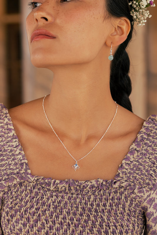 Lotus Necklace Silver -Blue Chalcedony