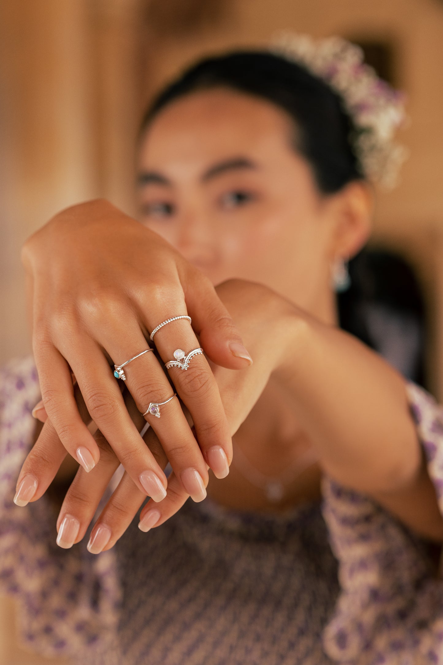 Isis Filigree Wishbone Ring - Silver Rainbow Moonstone