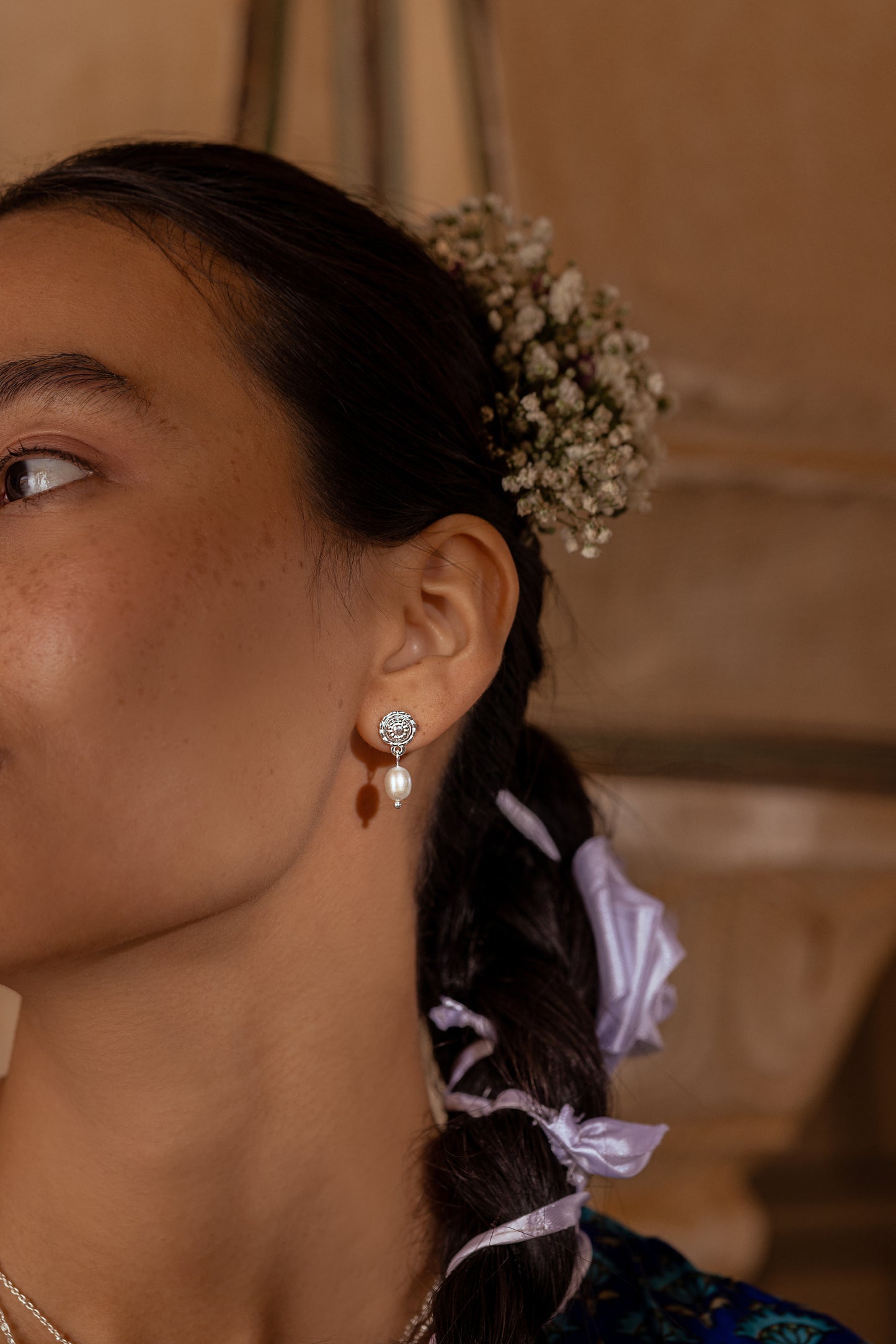 Luna -Silver Pearl Drop Earrings