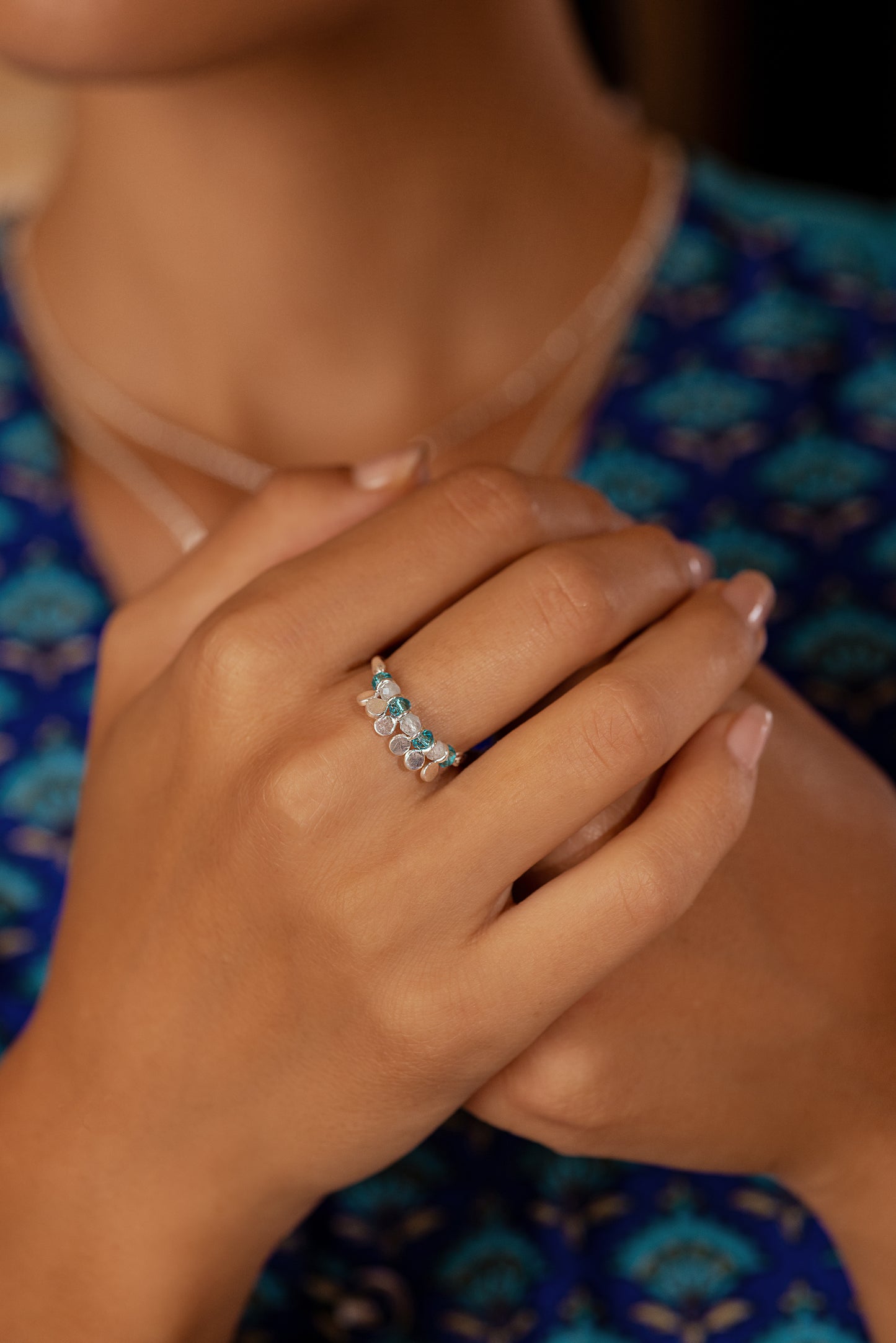 Spinning Ring in Silver & Aqua Chalcedony