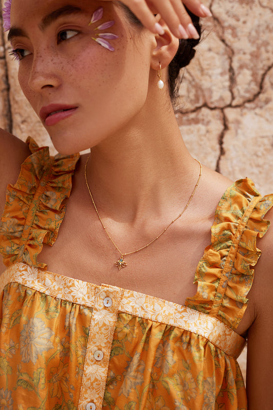 Lotus Necklace Gold -Gold Blue Chalcedony