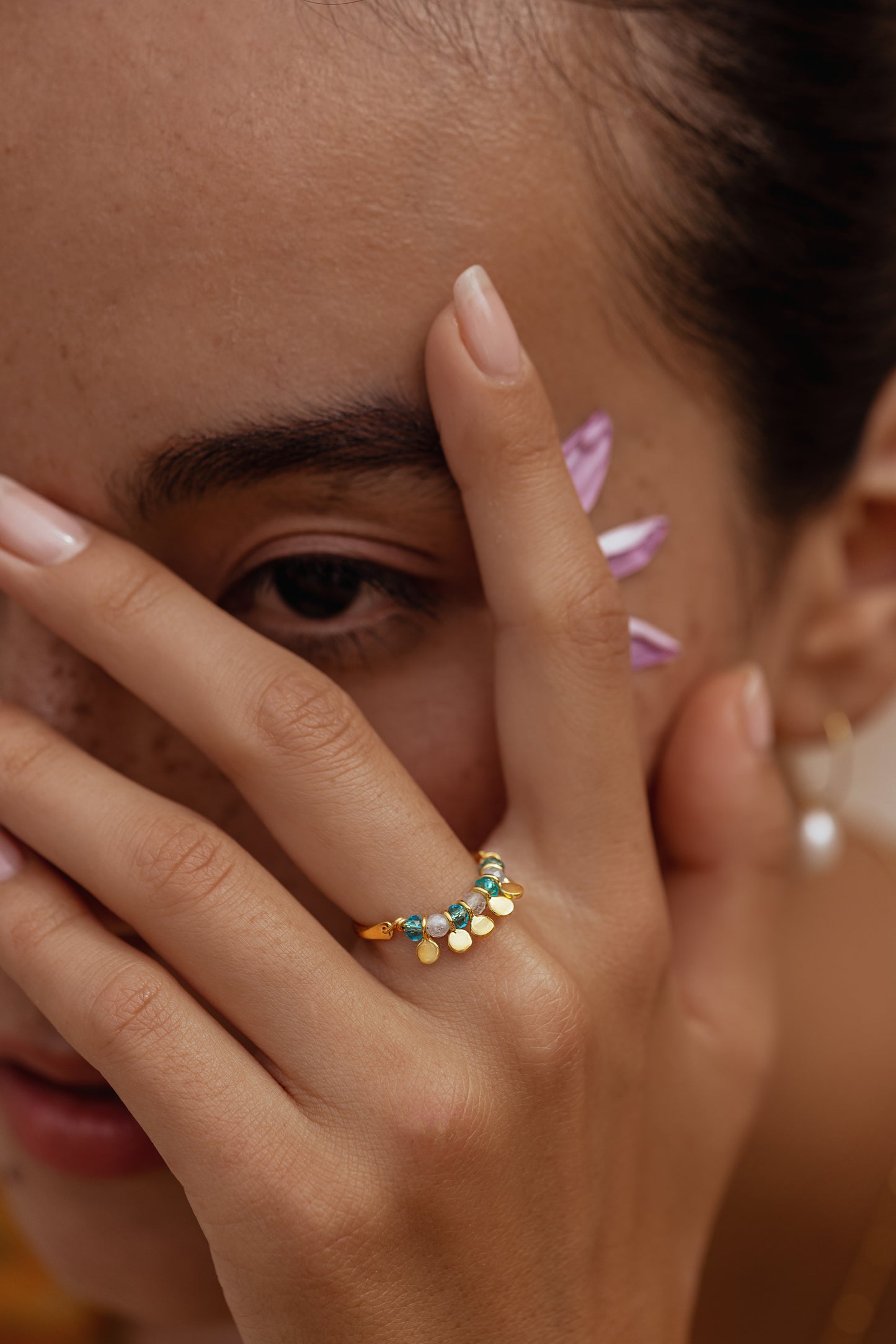 Spinning Ring in Gold & Aqua Chalcedony
