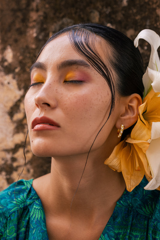 Pearl Hoop Earrings in Gold